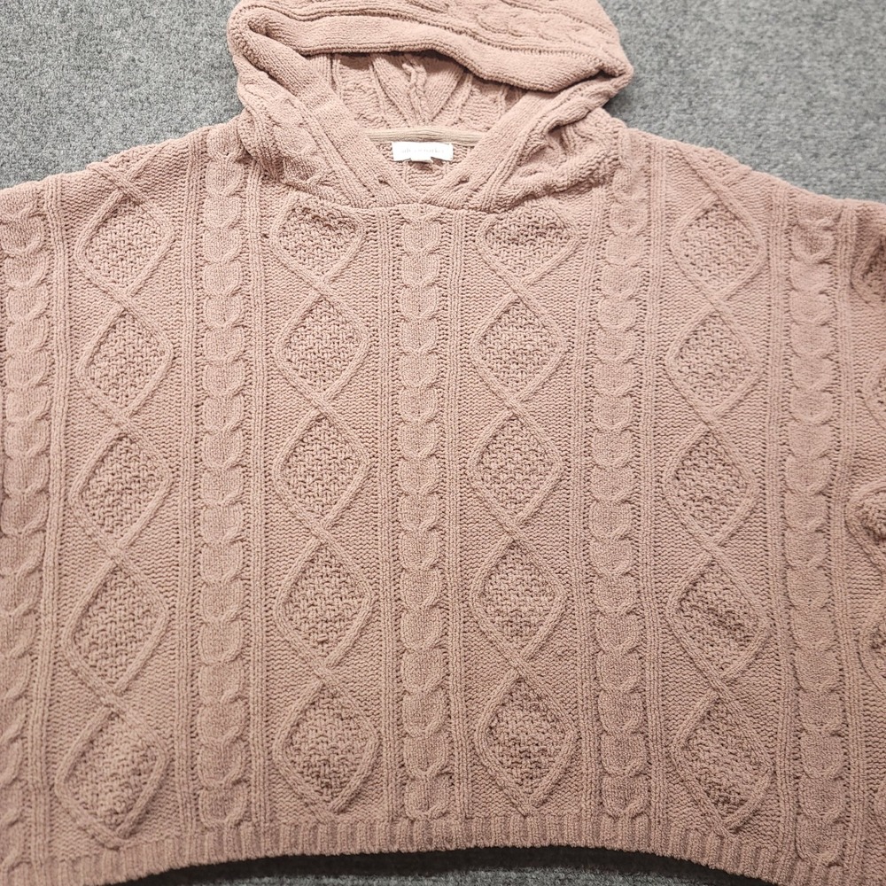 Adyson Parker Mauve Pink Cable Knit Hoodie Sweater XL Cropped Boho Relaxed - Picture 13 of 16